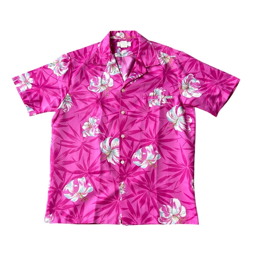 Vintage Nani Honolulu Men’s Pink Hawaiian Button Front Short Sleeve Shirt Small